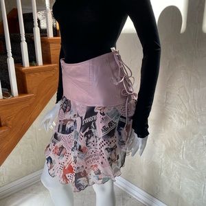 NWT Designer Leather & Chiffon Skirt